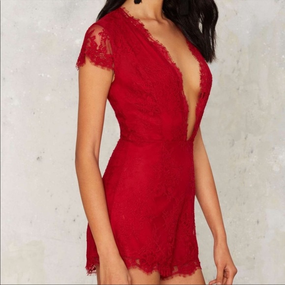 NBD Azealia Cherry Bomb Lace Romper - Picture 4 of 12